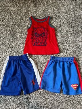 Kids Superhero Red Tank Top and Blue Shorts Set